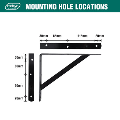 Carinya Black Heavy Duty Bracket 250x200mm, 175kg Load, Powder Coated Steel