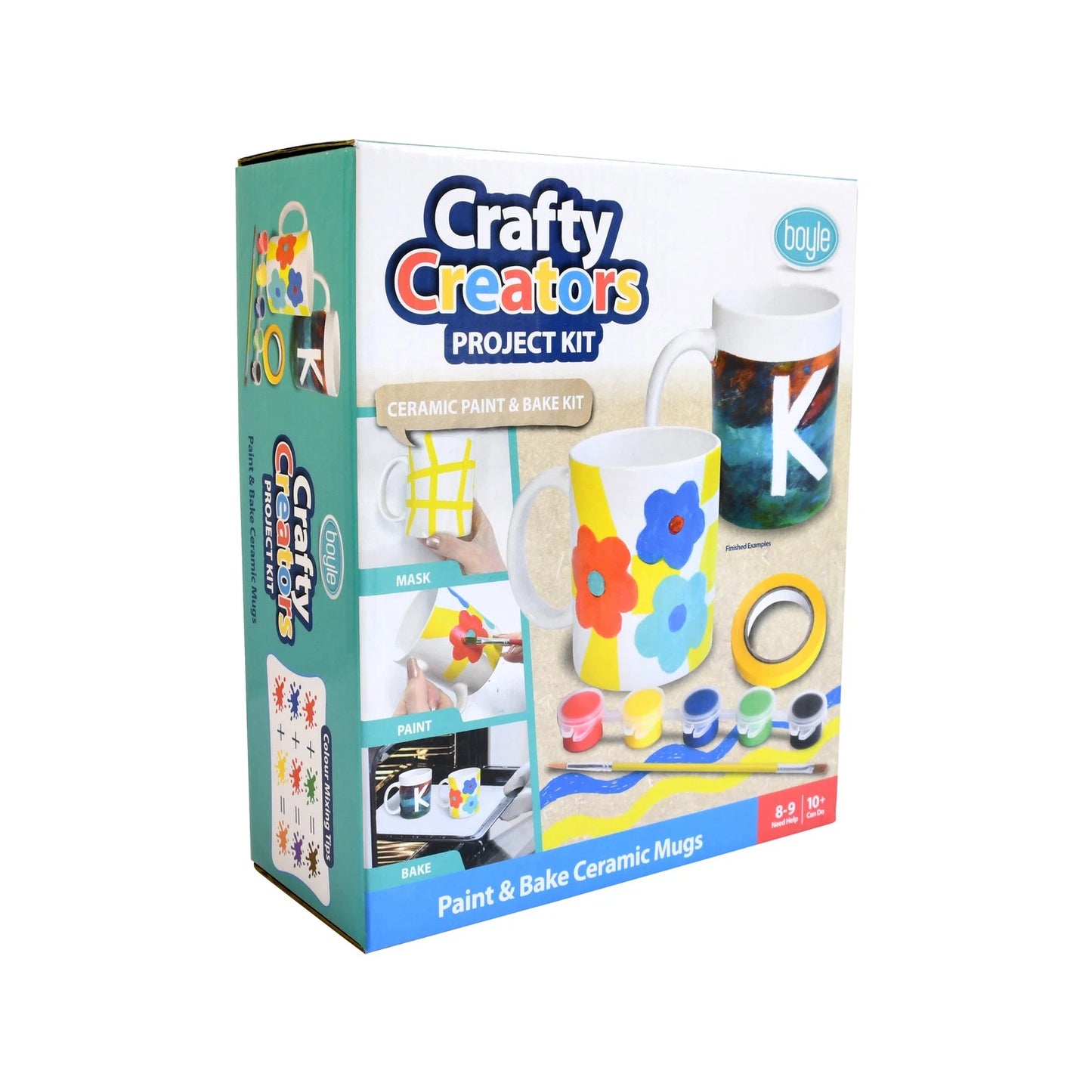 Boyle Crafty Creators Ceramic Mug Kit - Paint & Bake, 2 Mugs, 5 Paints, Indoor DIY Craft
