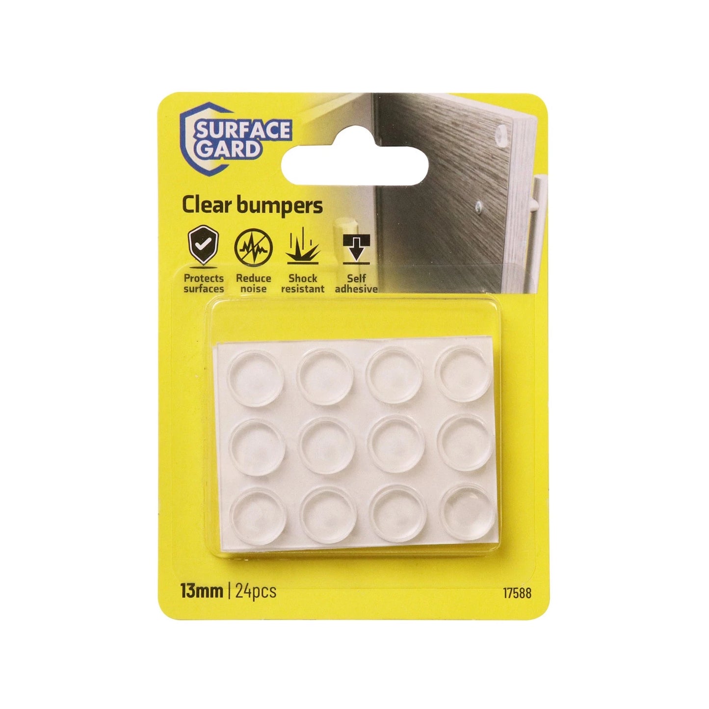 Surface Gard 13mm Clear Round Rubber Bumper 24 Pack - Noise Reduction & Scratch Protection