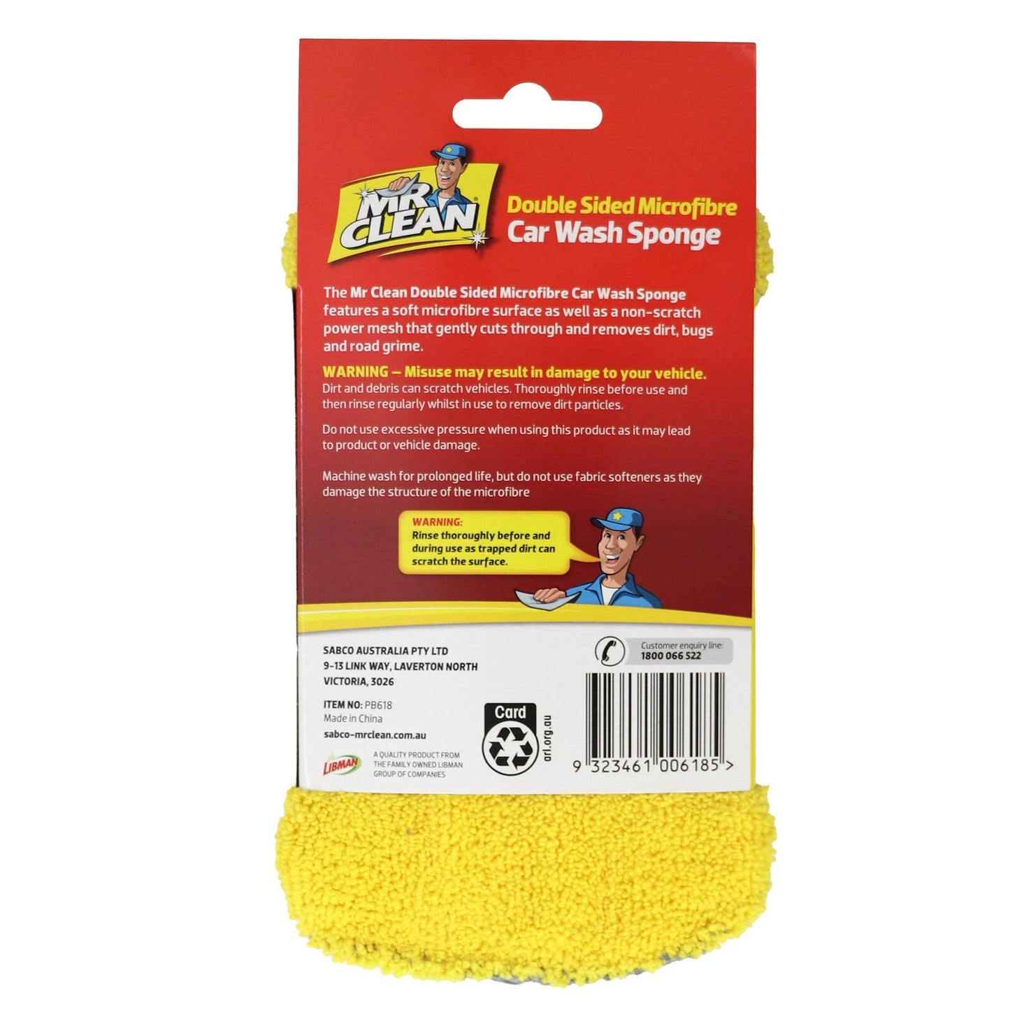 MR CLEAN Double Sided Microfibre Car Sponge, Non-Scratch, Machine Washable, Soft Surface