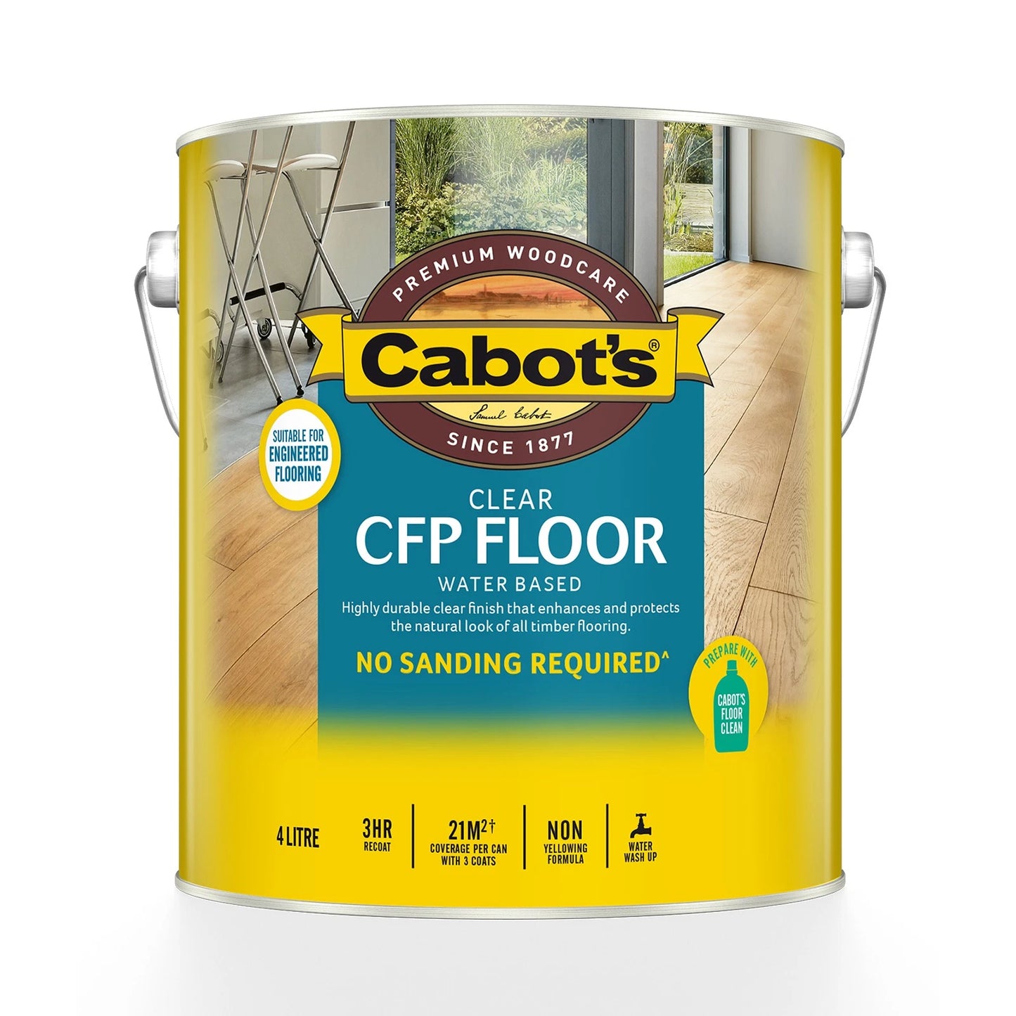 Cabot's 4L Clear Water-Based Satin Polyurethane Floor Coating for Timber Floors