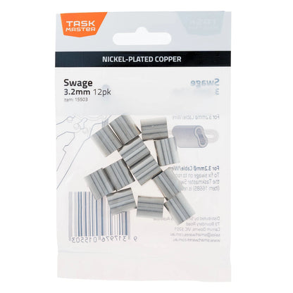 Taskmaster 3.2mm Copper Swage 12-Pack, Anti-Corrosive, Ideal for Wire Crimping