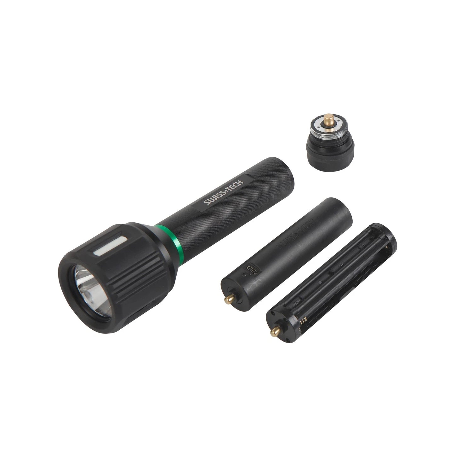 SWISS+TECH 1000lm Dual Power Rechargeable Drop Proof Flashlight, 350m Beam, IPX7 Waterproof