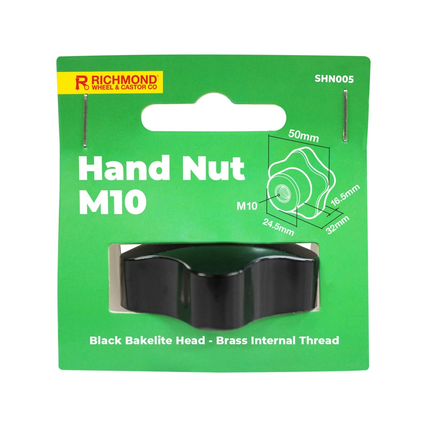 Richmond M10 Hand Nut - Black Bakelite Head, Brass Insert, Five Lobes Design, 50mm Diameter