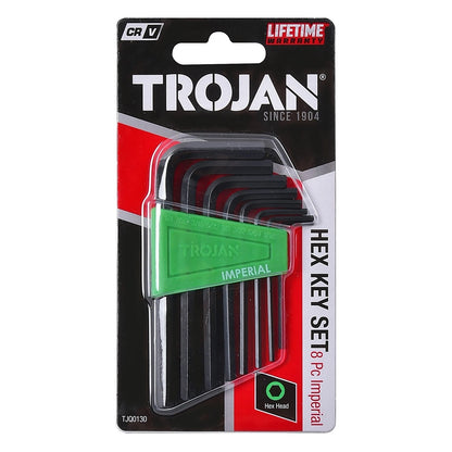 Trojan 8 Piece Imperial Hex Key Set, Chrome Vanadium Steel, Lifetime Guarantee