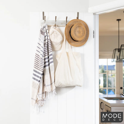 MODE 4 Brushed Nickel Over Door Hooks on White Wash Board Hanger, No Tools Required