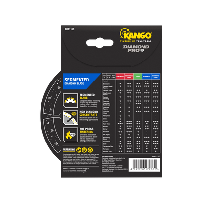 Kango 115mm Segmented Diamond Saw Blade for Concrete, Brick, Granite Cutting