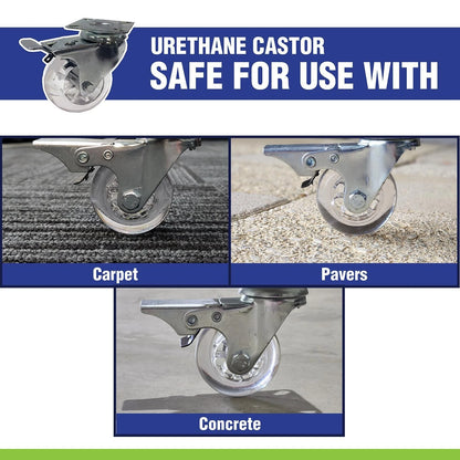 Easyroll 100mm Transparent Polyurethane Fixed Plate Castor 90kg Load Capacity