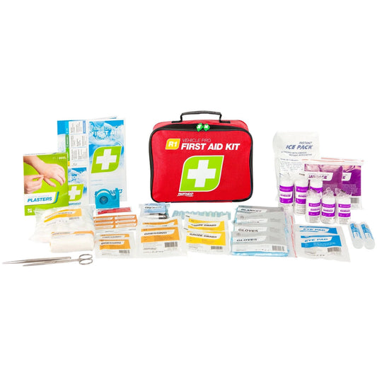 FastAid R1 Vehicle Pro First Aid Kit, WHS Compliant, Portable Red Soft Pack, 175 Pieces