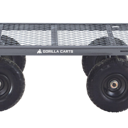 Gorilla Carts Steel Mesh Utility Cart, 120kg Load, 10" Pneumatic Wheels, Removable Panels