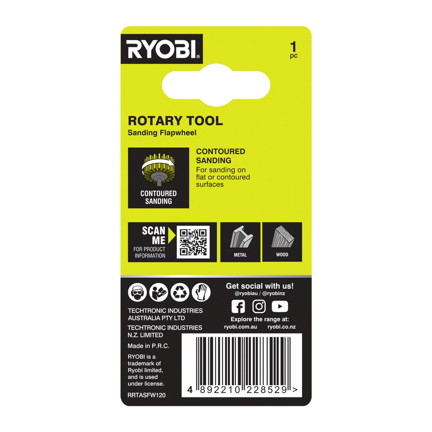 Ryobi 120 Grit Flap Wheel for Rotary Tool - Timber & Metal Surface Smoothing