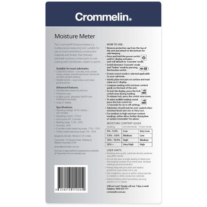 Crommelin Moisture Meter - Universal Compatibility, Clear Display, Audible Alerts, Durable Construction