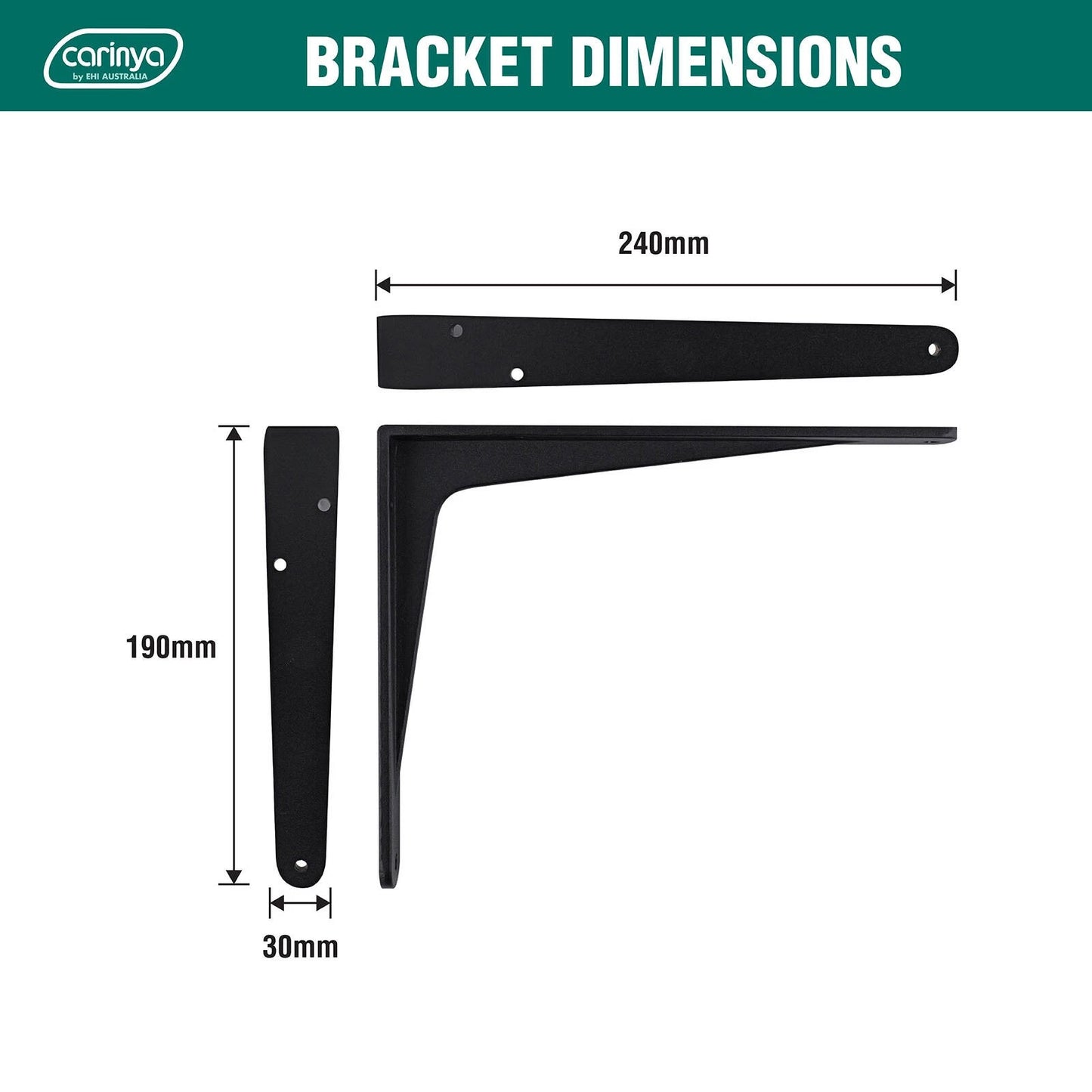 Carinya Black Heavy Duty 240x190mm Cast Aluminium Angle Bracket, 100kg Load Capacity