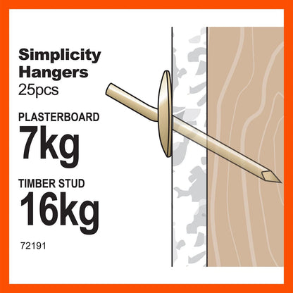 Everhang 16kg Brass Simplicity Hangers - 25 Pack, Easy Install, Strong Load Capacity