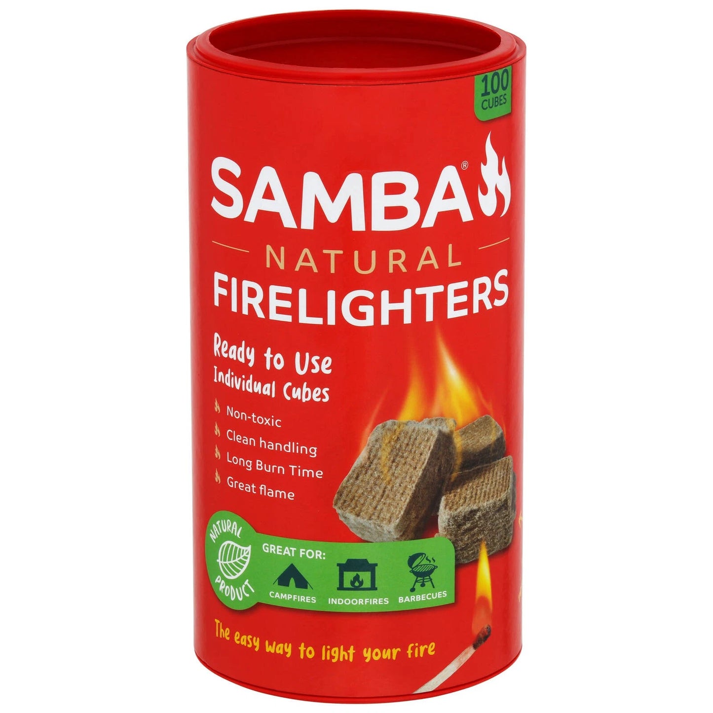 Samba Natural Firelighters 100 Pack - Safe, Long-Lasting, Convenient Storage
