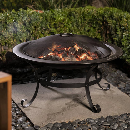Jumbuck Round Steel Fire Pit, 76cm, Portable, Black, Outdoor Use, 360° Fire View