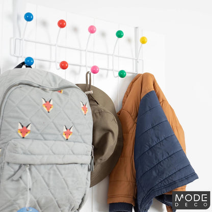 MODE 5 Multicoloured Over Door Hanger with 5 Ball Hooks, No-Fix Design, Fits Standard Doors