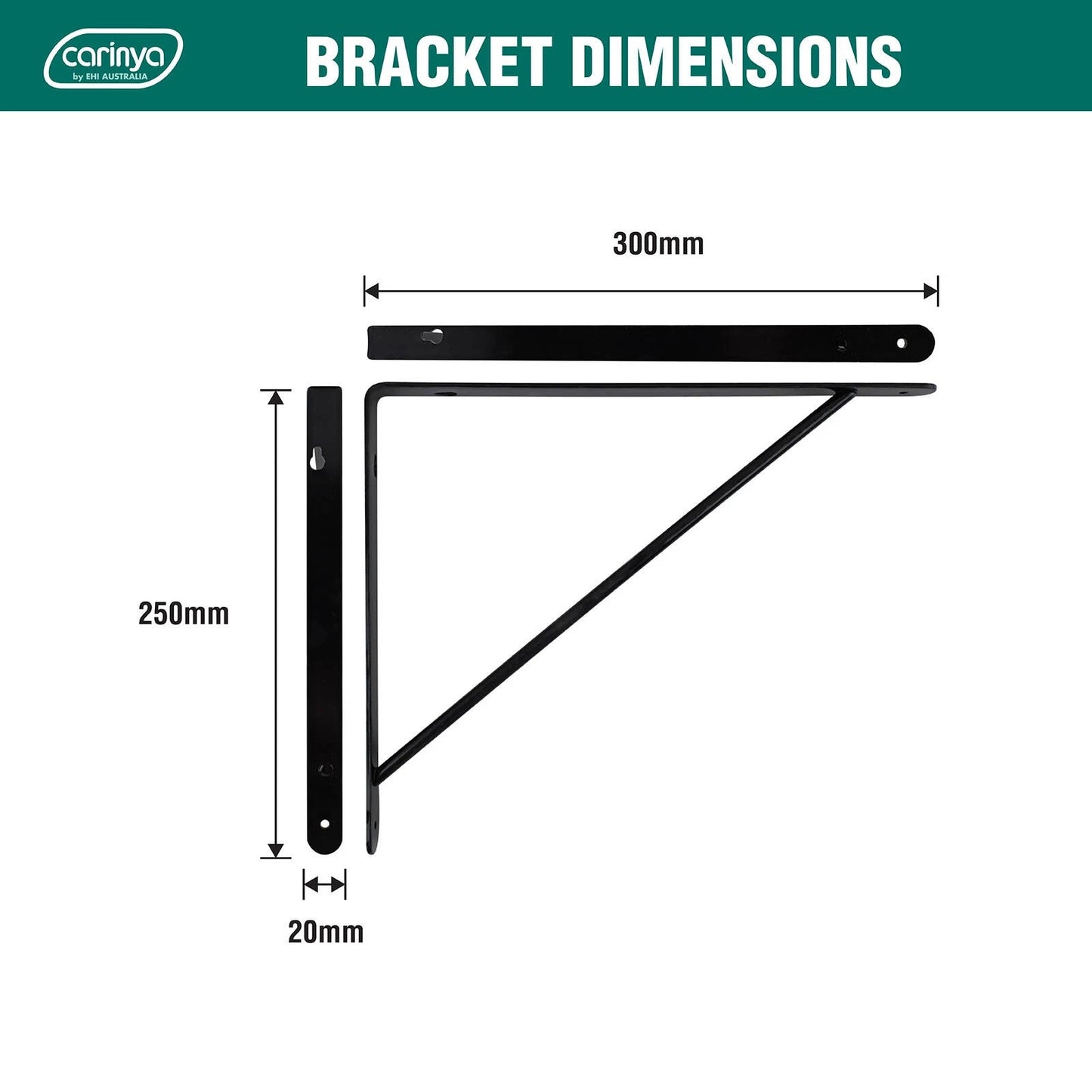Carinya Black Heavy Duty Studio Bracket 300x250mm, 125kg Load, Sleek Design