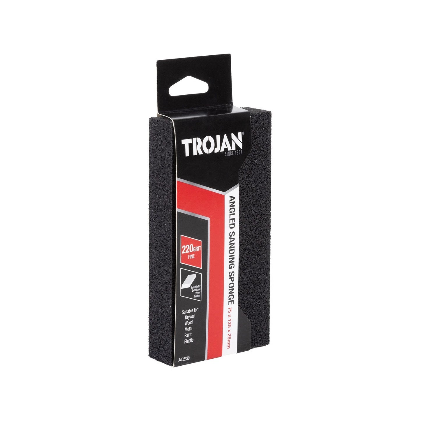 Trojan 220 Grit Jumbo Angled Sanding Sponge, Large, Durable, Wet/Dry Use