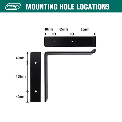 Carinya Black Lipped Angle Bracket 185x185mm, 100kg Load, Powder Coated Steel