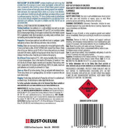 Rust-Oleum 298g 2X Ultra Cover Satin Clear Spray Paint, Fast Drying, Indoor/Outdoor Use