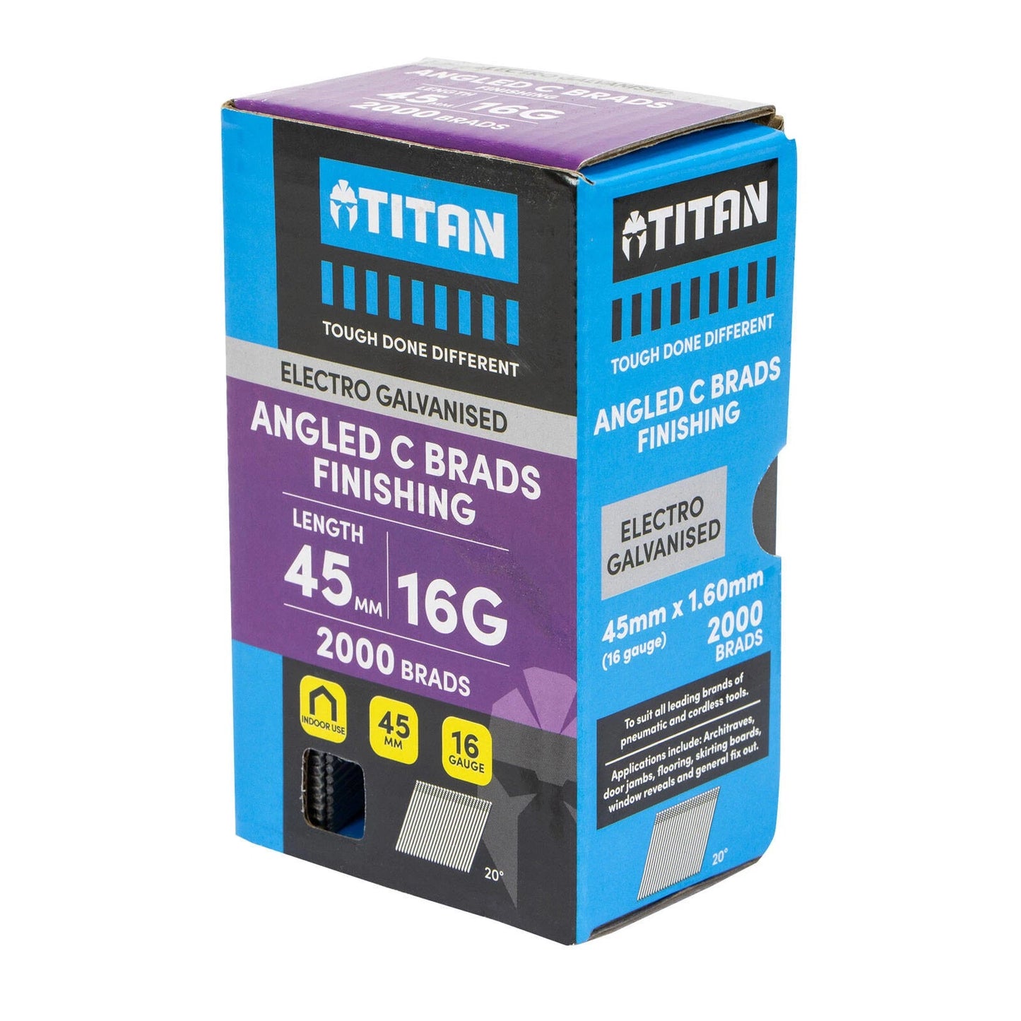 Titan 45x1.6mm Electro Galvanised 20° Angled Collated Nail C Brads - Pack of 2000