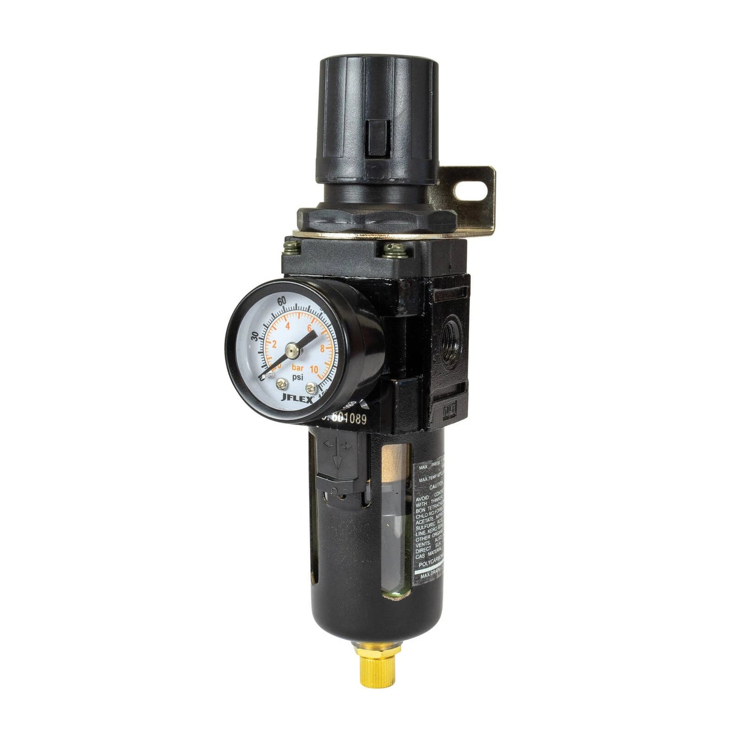 JFLEX 1/4" BSP Female Filter Regulator - Durable, Semi-Automatic Drain, 5-Micron Filtration