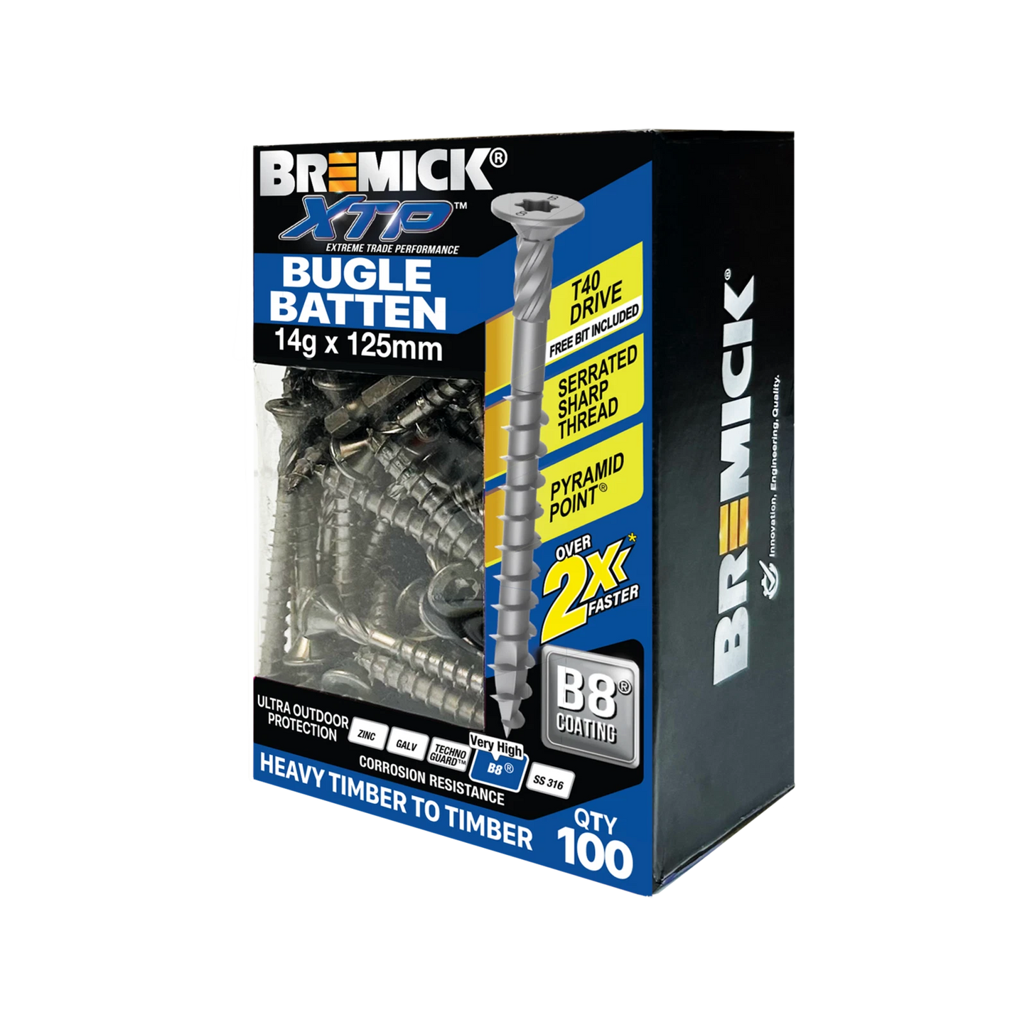 Bremick XTP 14g x 125mm T40 Bugle Batten Screws, Corrosion Resistant, 100 Pack