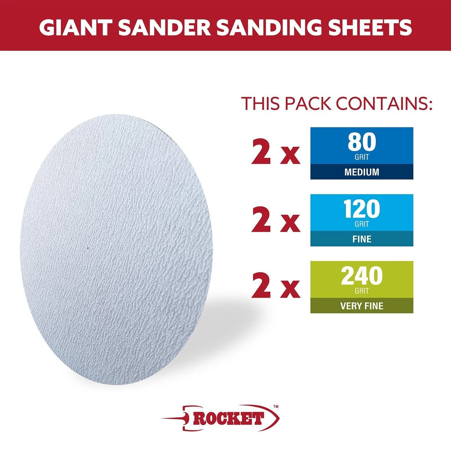 Rocket Giant Sander Sanding Sheets 6 Pack - Hook & Loop, Multiple Grits, 230mm x 230mm