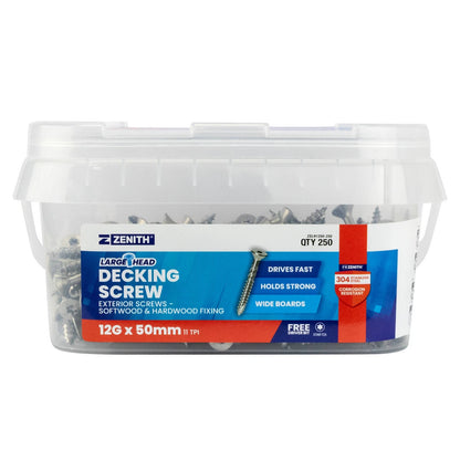 Zenith SS304 Large Head Decking Screws T25 12G x 50mm - 250 Pack