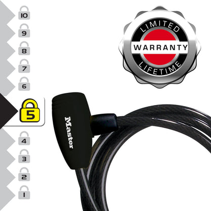 Master Lock 10mm x 1.8m Keyed Cable Lock, Braided Steel, Vinyl Coated, Secure Ladders & Gates