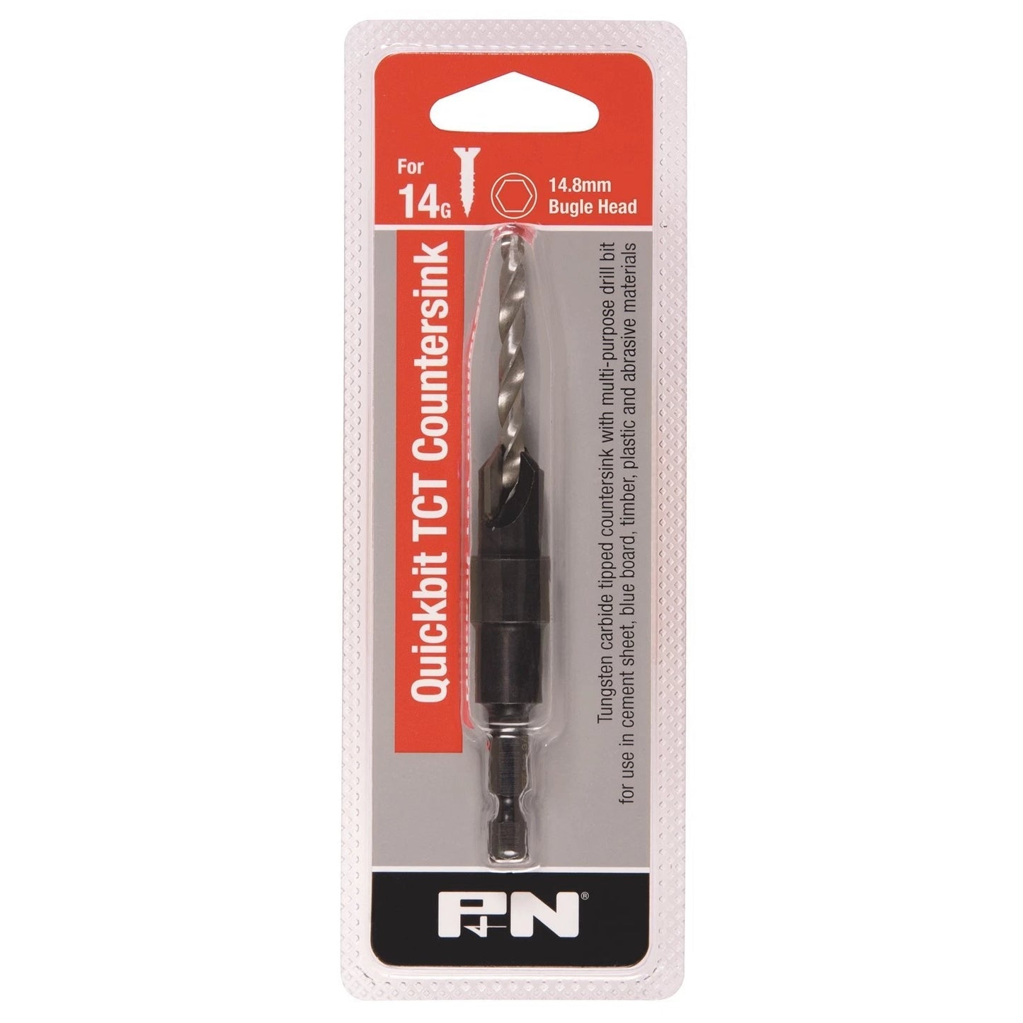 P&N 14g Countersink Bit 3/16" TCT Drill for Cement, Timber, Plastic, Quick Change