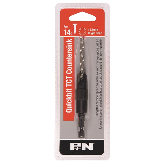 P&N 14g Countersink Bit 3/16" TCT Drill for Cement, Timber, Plastic, Quick Change