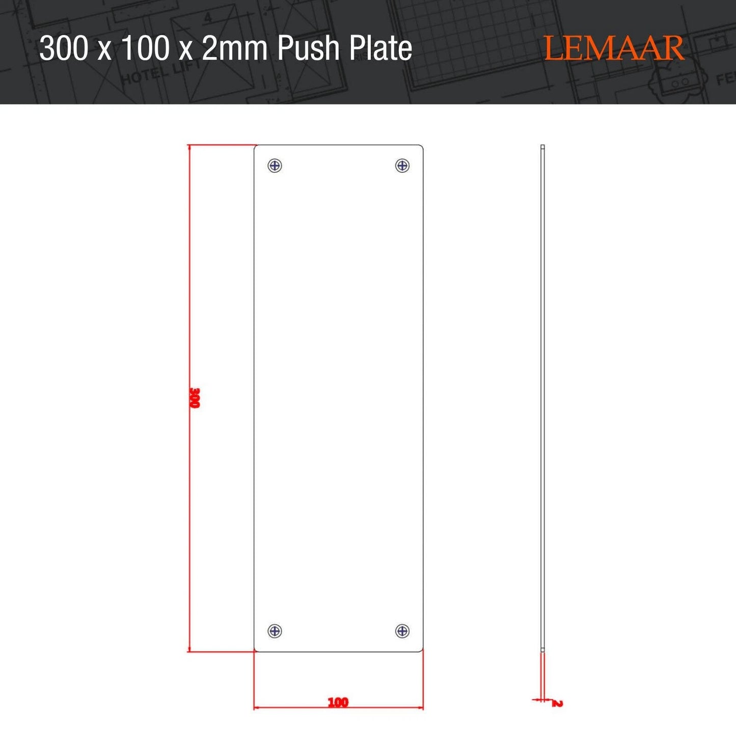 Lemaar Satin Stainless Steel Engraved Push Plate 300x100x2mm DDA Compliant