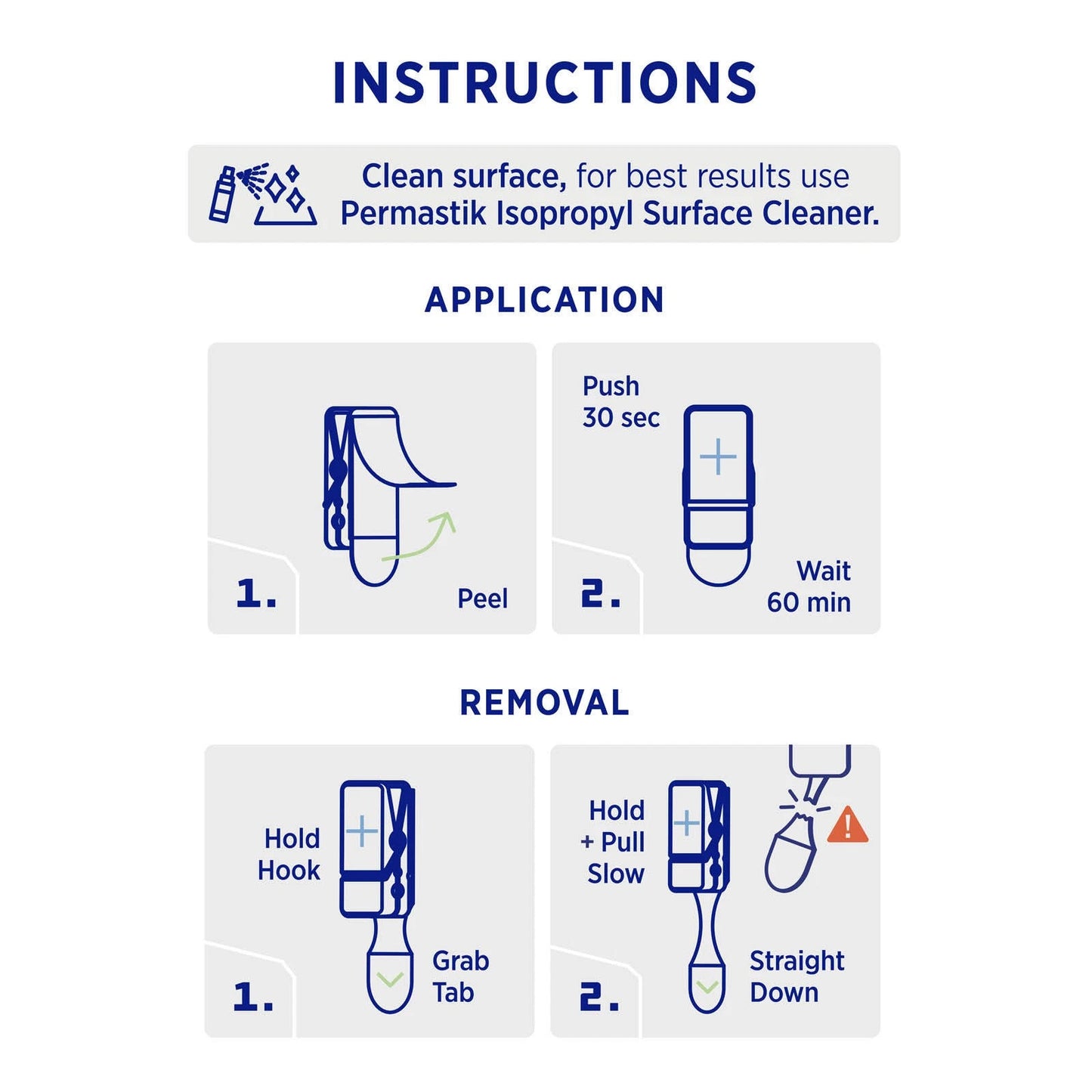 Permastik Spring Clips 4 Pack, Self-Adhesive, Holds 500g, Damage-Free Hanging, White