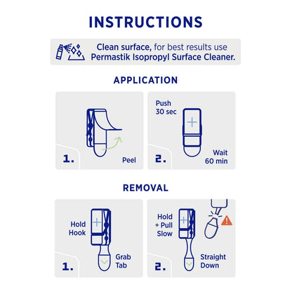 Permastik Spring Clips 4 Pack, Self-Adhesive, Holds 500g, Damage-Free Hanging, White