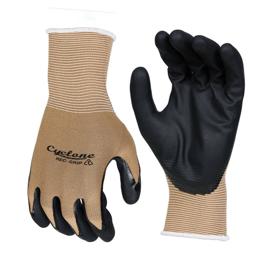 Cyclone Large Beige Eco-Friendly Rec-Grip Gardening Gloves, Durable & Breathable