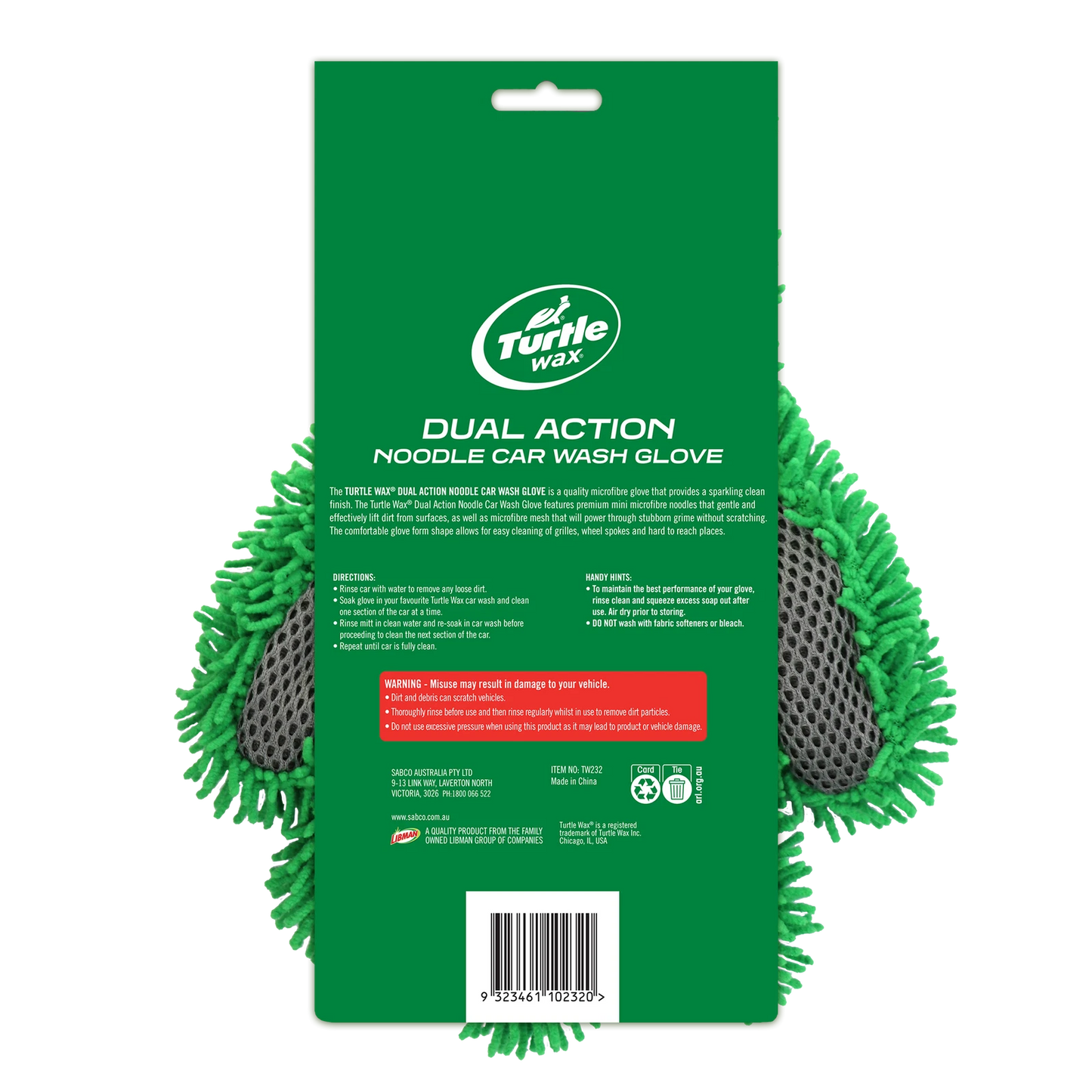 Turtle Wax Dual Action Noodle Car Wash Glove with Microfibre & Abrasive Mesh