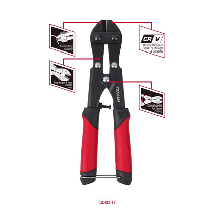 Trojan 200mm Heavy-Duty Bolt Cutter, 2mm Capacity, Adjustable Jaw, Lifetime Warranty