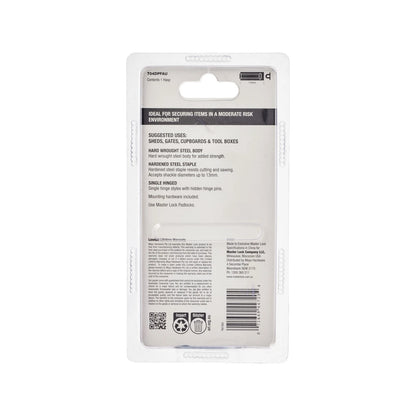 Master Lock 112mm Steel Hasp & Staple, Weather-Resistant, Cut-Resistant, Zinc Plated