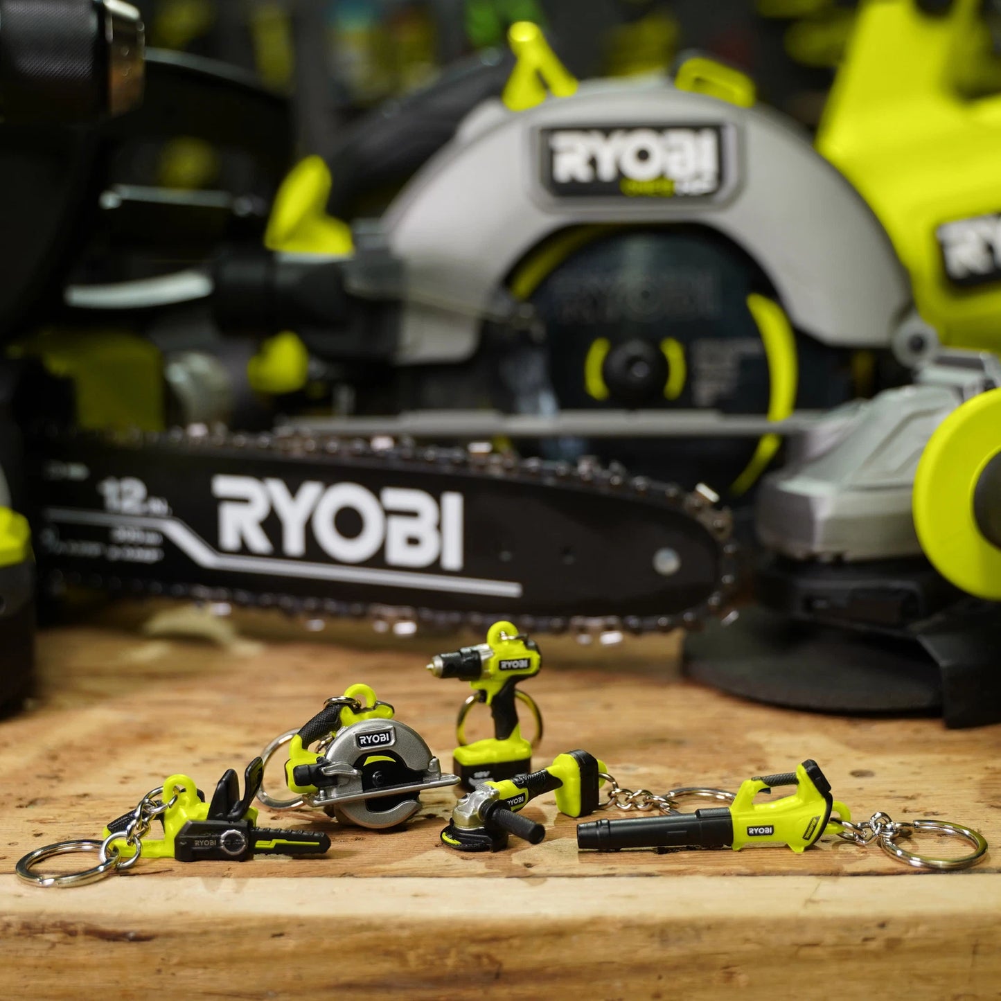 Ryobi MINI Chainsaw Keyring - Authentic Replica, Collectible Tool Accessory