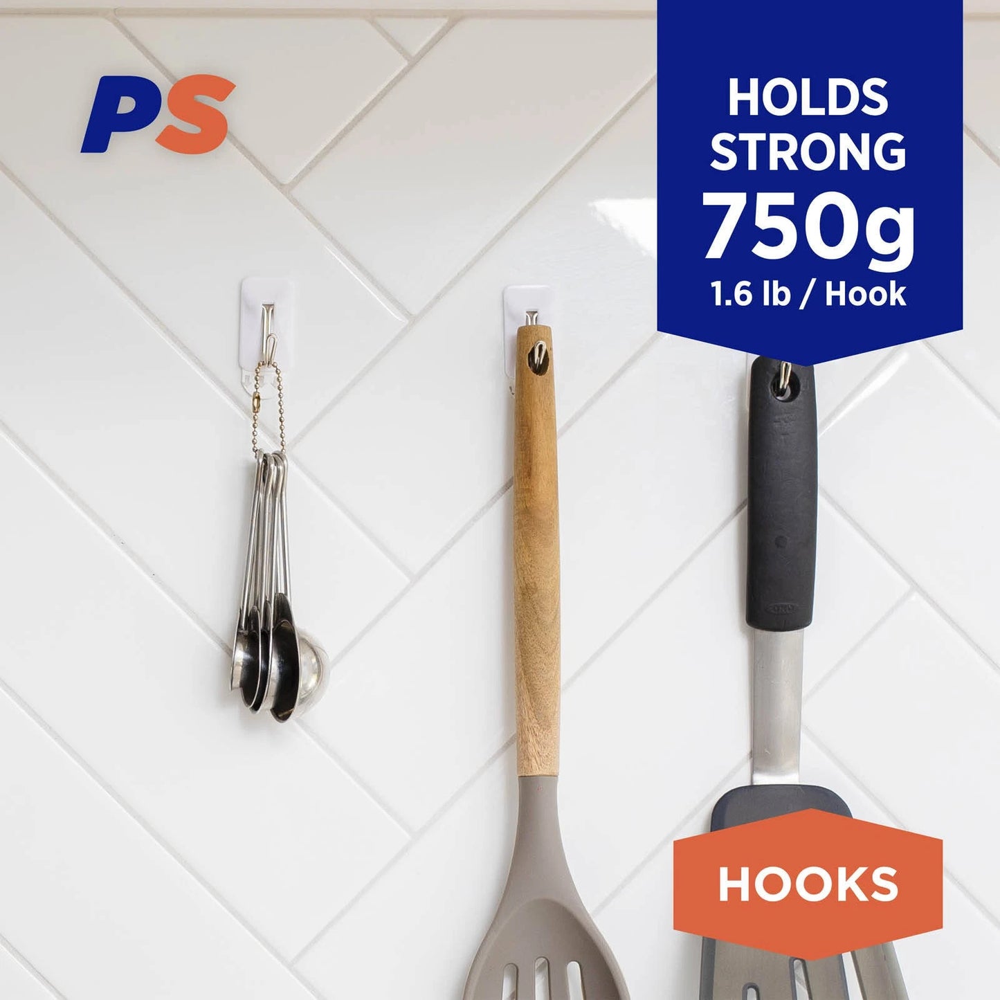 Permastik Medium White Kitchen Hooks 4 Pack - Strong Hold, No Tools Needed, Clean Removal