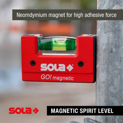 SOLA Mini Compact Spirit Level with Magnetic Clip, Focus Vial, V-Groove, Luminous Backing