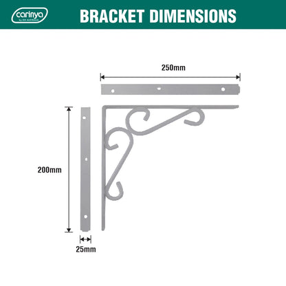 Carinya Heavy Duty 250x200mm White Scroll Bracket, 200kg Load, Indoor/Outdoor Use