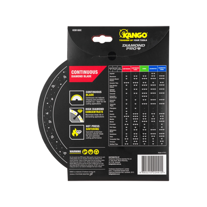 Kango 180mm Continuous Diamond Blade for Ceramic, Porcelain & Terracotta Tiles, Wet/Dry Cutting