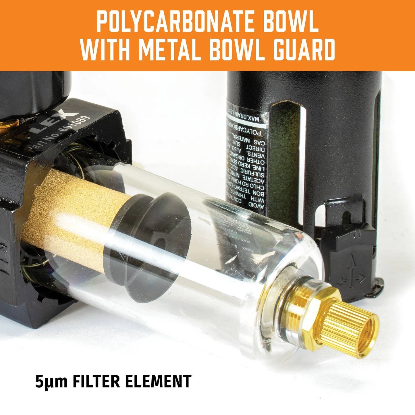 JFLEX 1/4" BSP Female Filter Regulator - Durable, Semi-Automatic Drain, 5-Micron Filtration