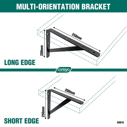 Carinya Black Heavy Duty Bracket 250x200mm, 175kg Load, Powder Coated Steel