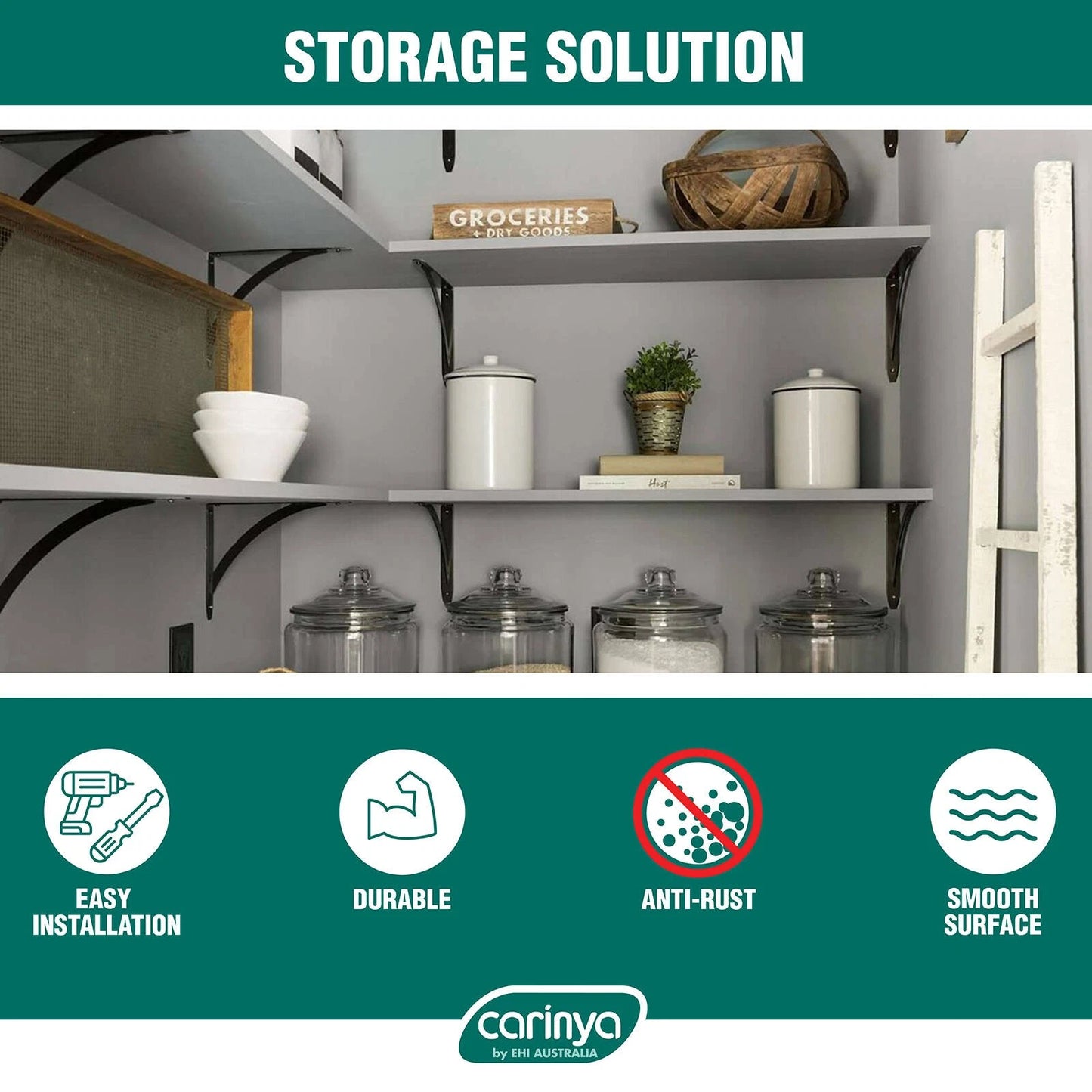 Carinya Black Arch Stayed Bracket 150x120mm, Powder-Coated Steel, Indoor/Outdoor Use