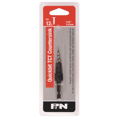 P&N 12G TCT Countersink with 5/32 Drill Bit, Tungsten Carbide, Quick-Change Hex Shank