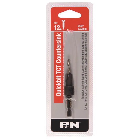 P&N 12G TCT Countersink with 5/32 Drill Bit, Tungsten Carbide, Quick-Change Hex Shank